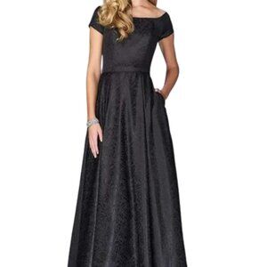 NWT La Femme 24859SC Prom Dress Jacquard  Black Size 6